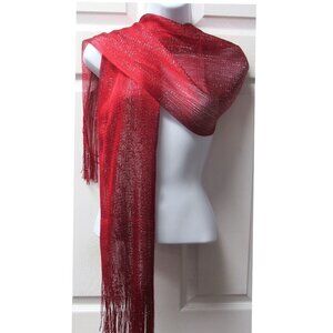 Red Mesh Metallic Dressy Sparkle Fringed Scarf Shawl Wrap Wedding Bridal Formal